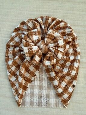 Knotbaby Plaid Turban Headwrap in Camel and White